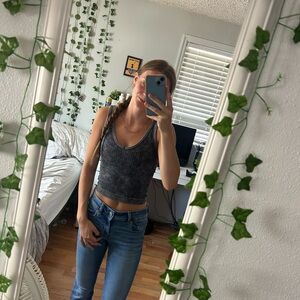 Washed Black/Gray cropped tank top